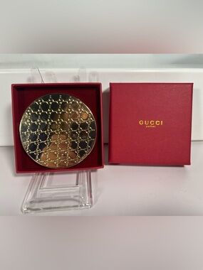 Gucci Parfums GG Compact Mirror Gold Tone Travel Makeup Mirror